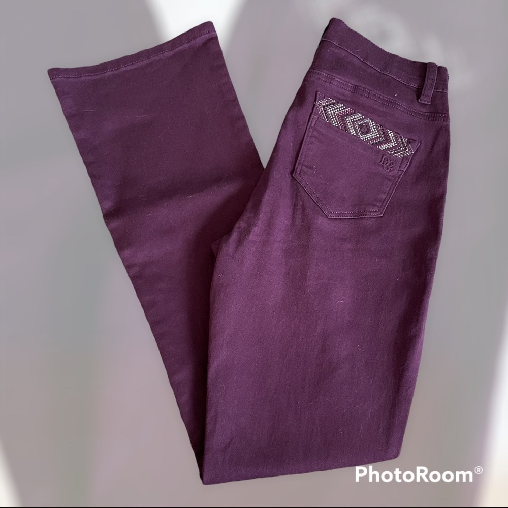 DG2 Diane Gilman purple high-waisted bootcut jeans
